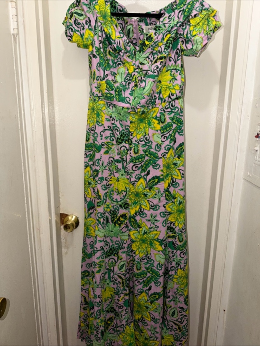 Diane Von Furstenberg Pink Maxi Dress with Yellow and Green Floral Print